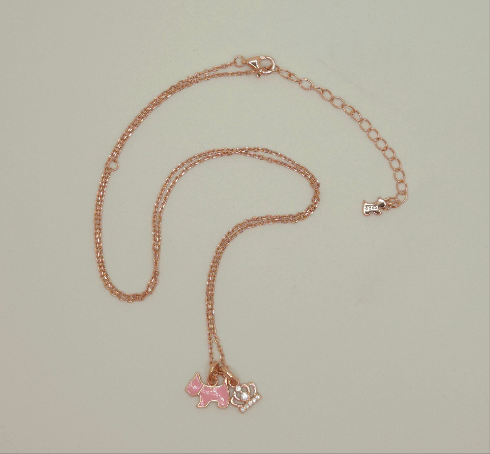 Pink Scottie and Crown Charm Necklace