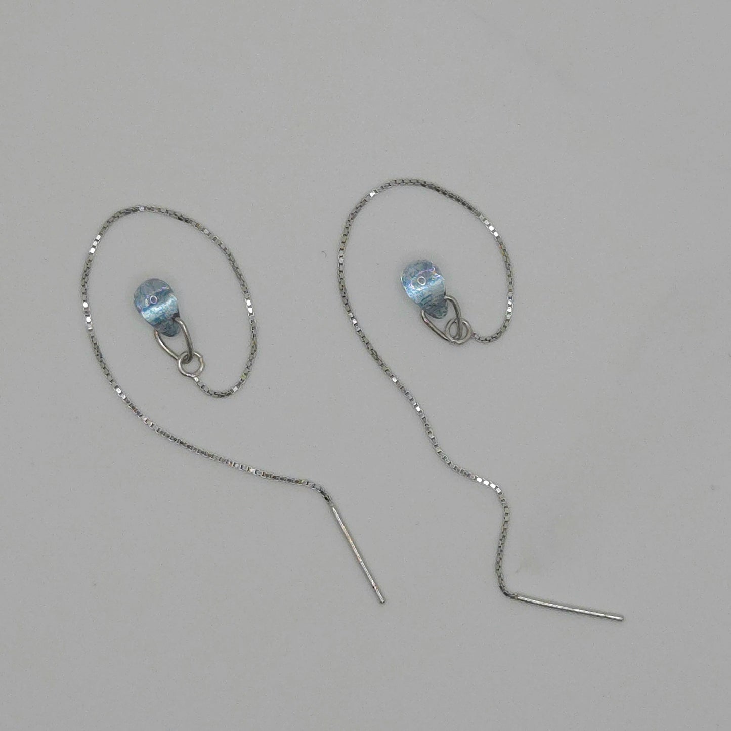 Blue Water Drop Threader Earrings