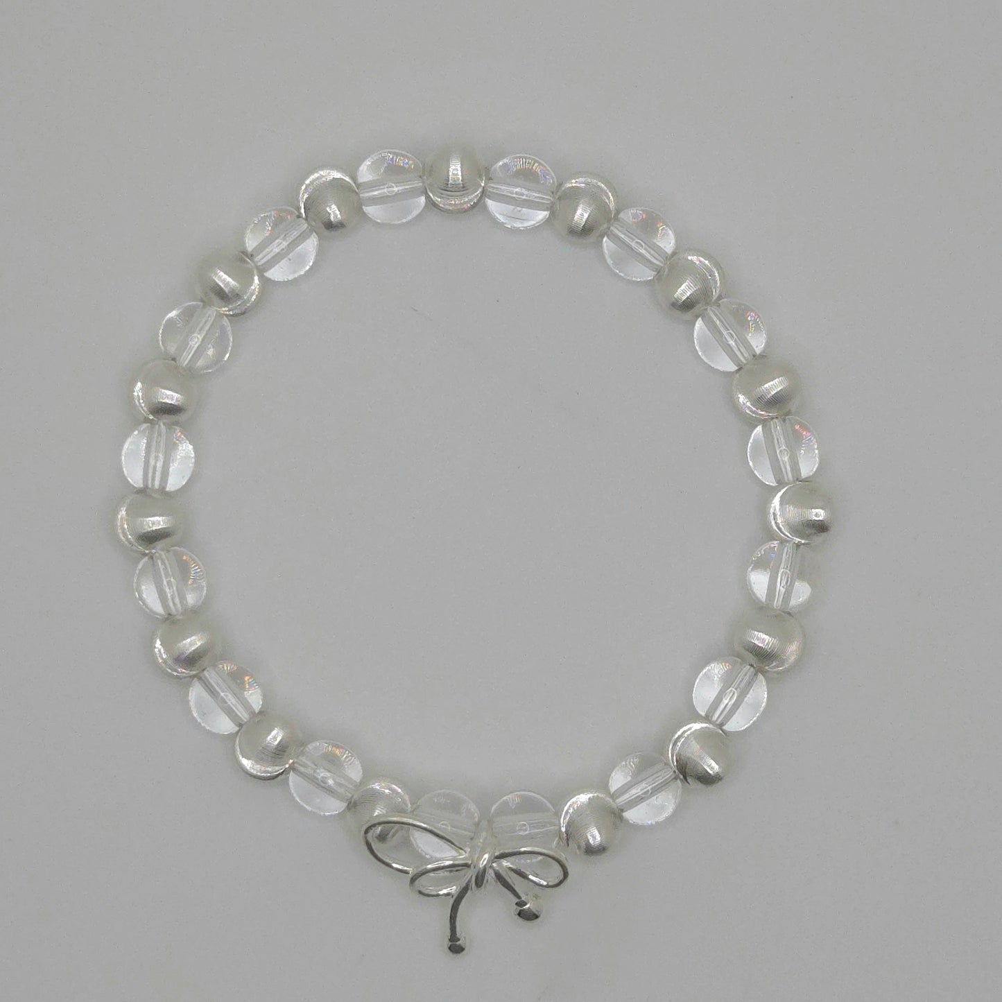 Cat's Eye and Crystal Bead and Bow Bracelet
