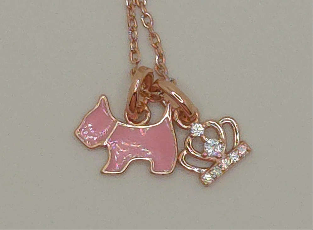 Pink Scottie and Crown Charm Necklace