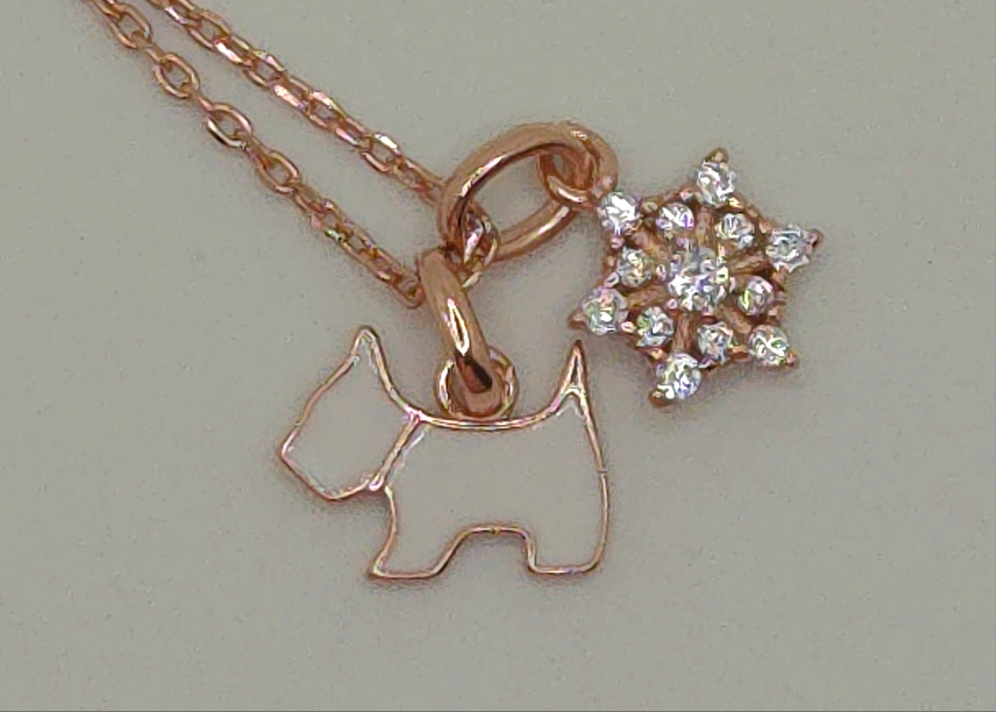 White Scottie and Snowflake Charm Necklace