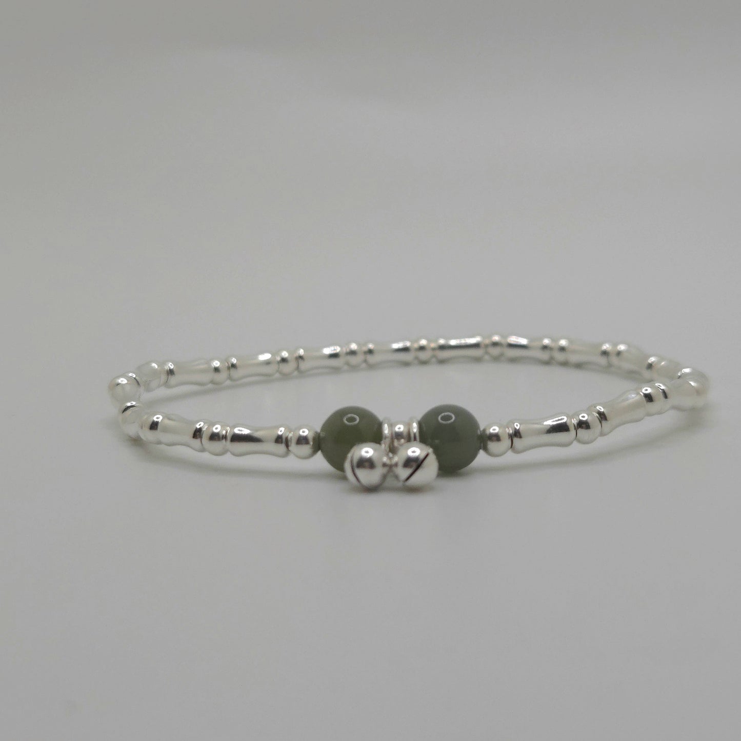 Bamboo Bead and Green Hetian Jade Bracelet