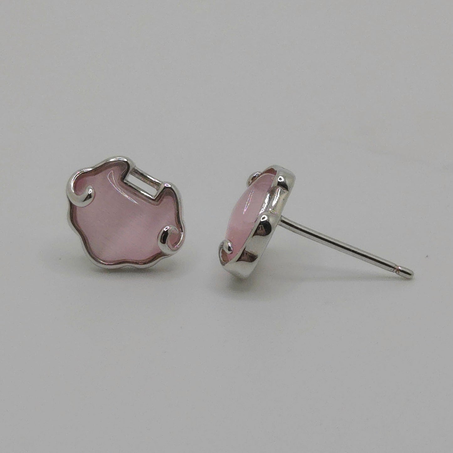 Pink Cat's Eye Stone Longevity Lock Stud Earrings