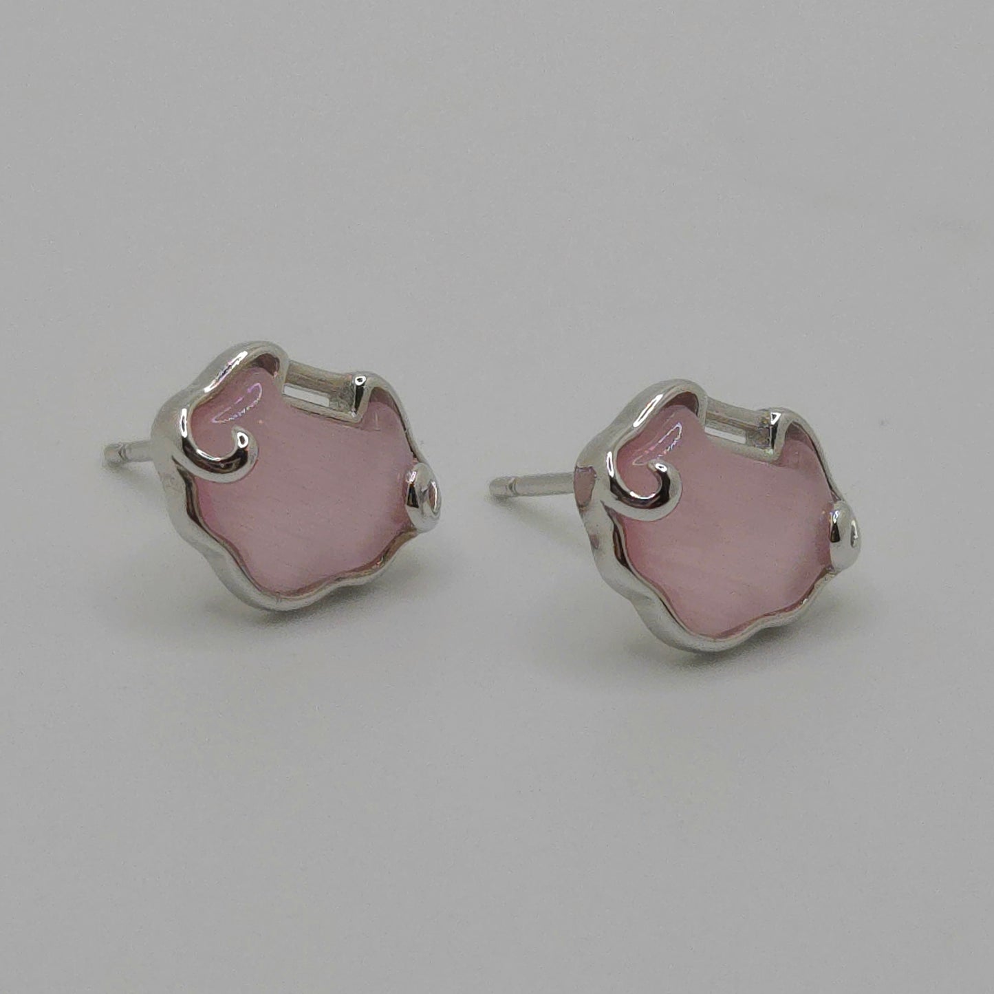 Pink Cat's Eye Stone Longevity Lock Stud Earrings