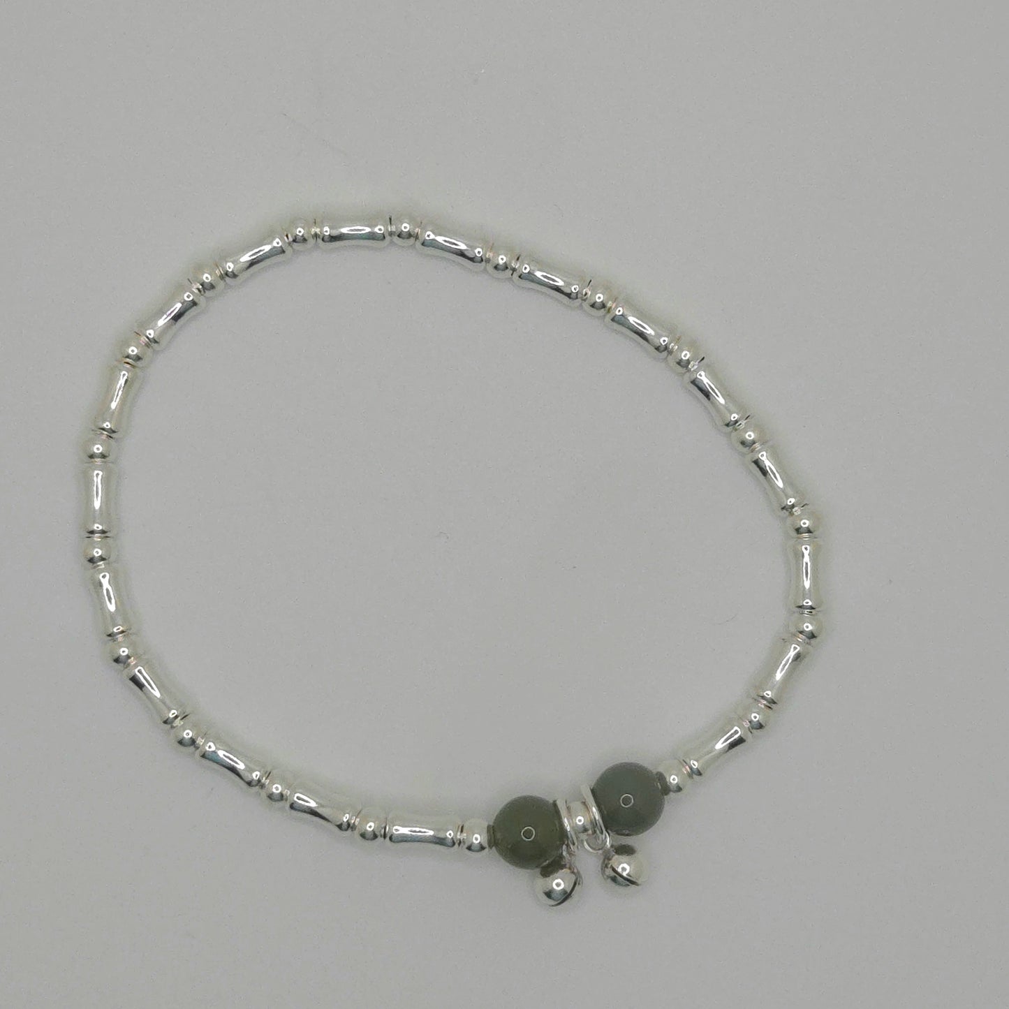 Bamboo Bead and Green Hetian Jade Bracelet