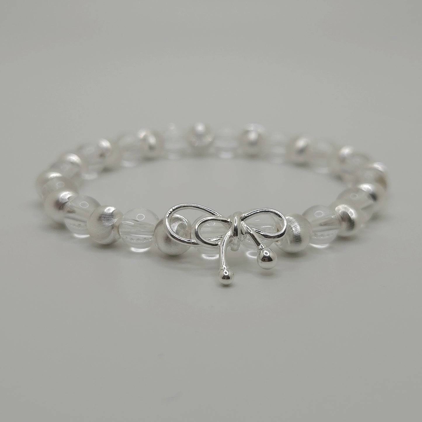 Cat's Eye and Crystal Bead and Bow Bracelet