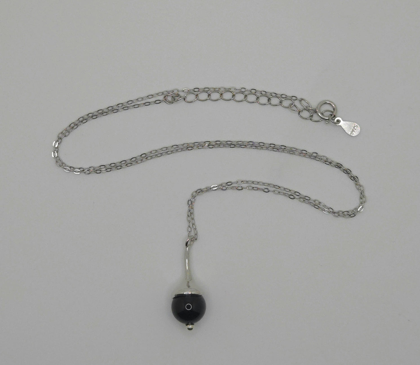 Black Agate Stone Bulb Pendant Necklace