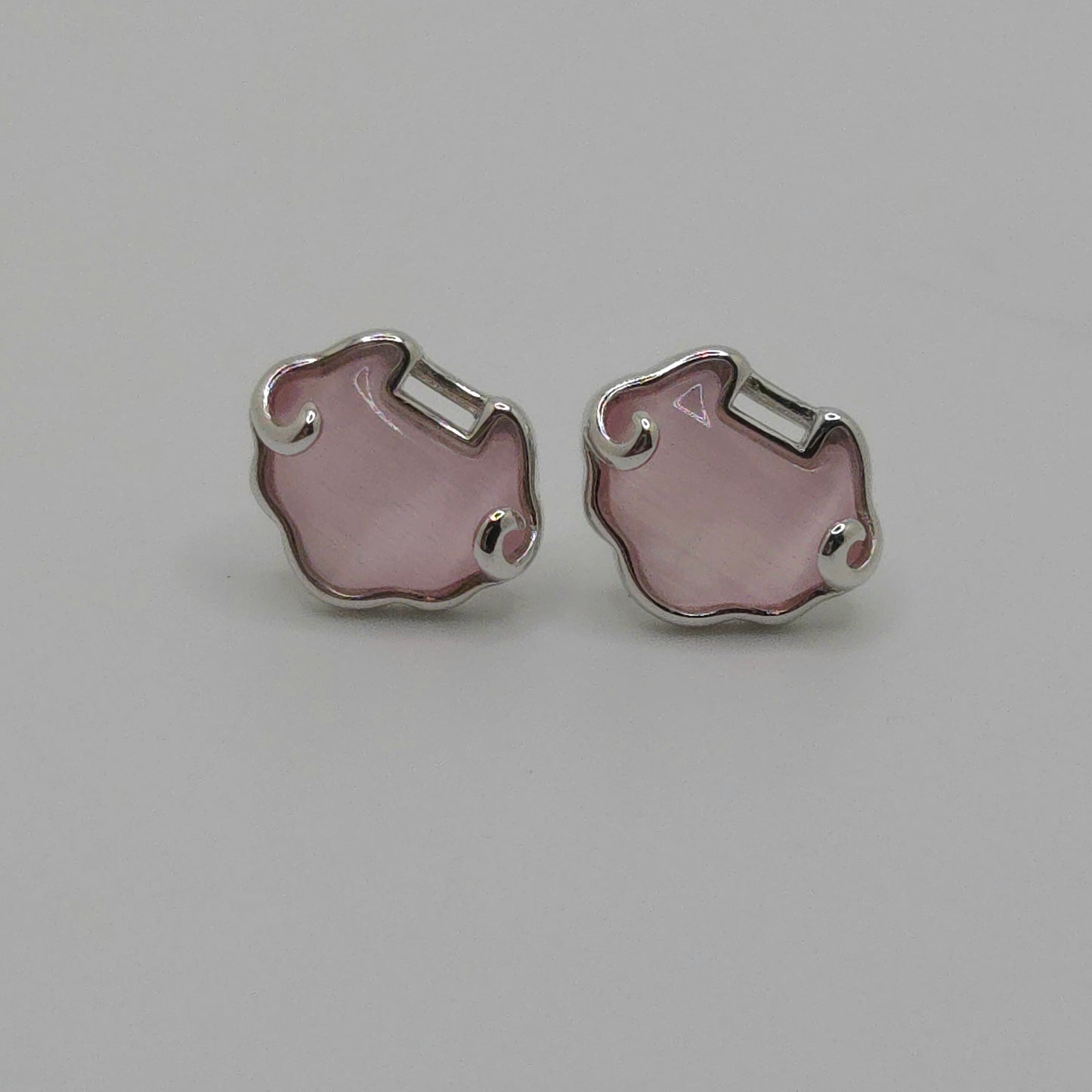 Pink Cat's Eye Stone Longevity Lock Stud Earrings